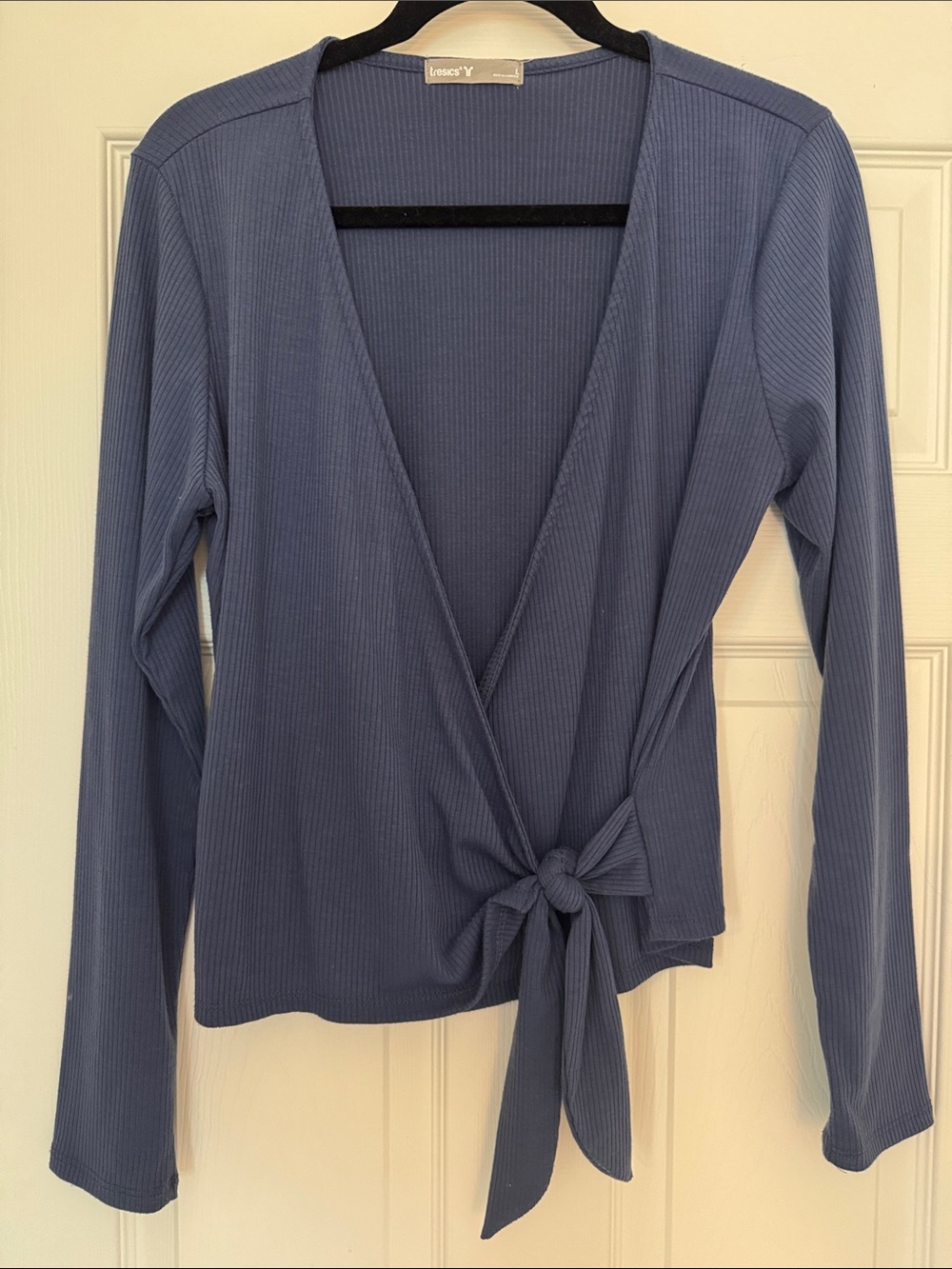 Tresics Slate Blue Ribbed Wrap Tie Long Sleeve Tunic